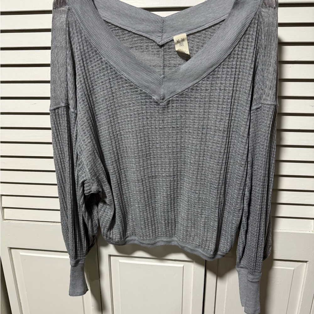 We The Free Light Gray Waffle Knit Top